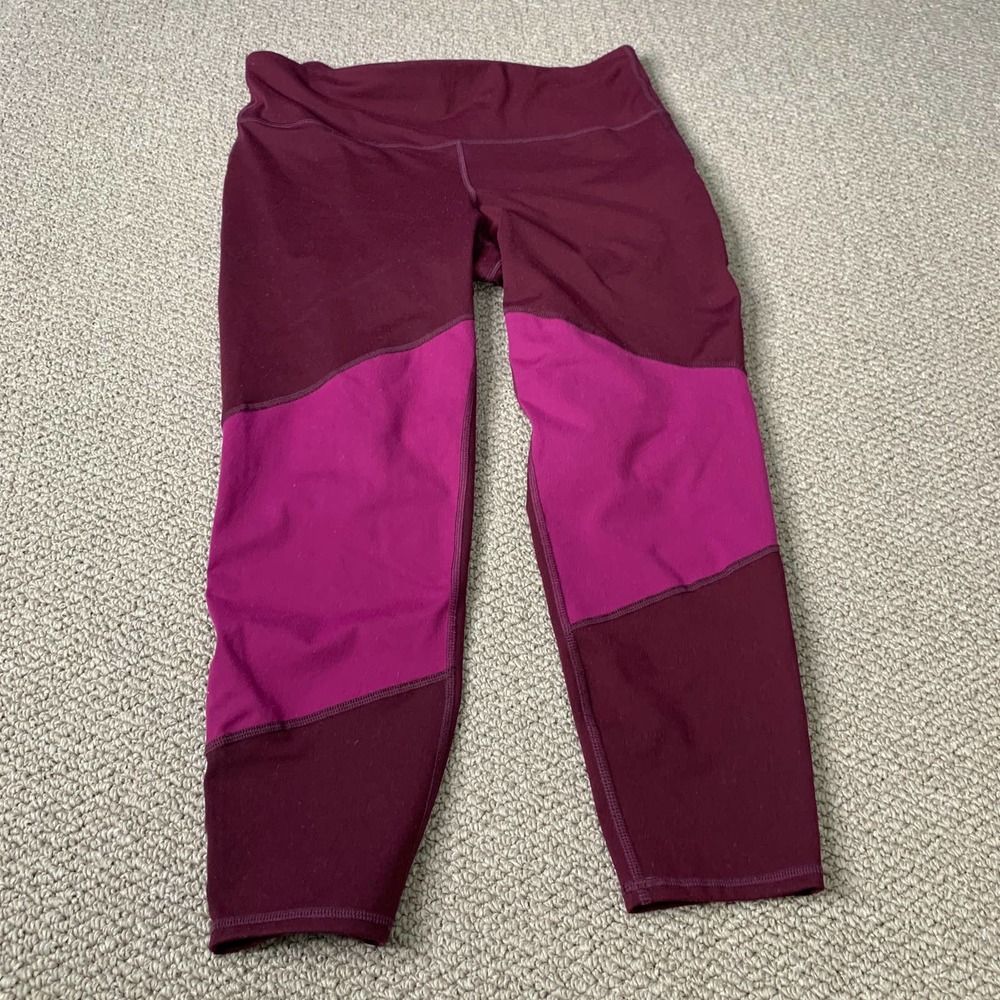 Gap Fit Womens Leggings Size Large Pink Purple Colorblock Pull On Capri Stretch‎